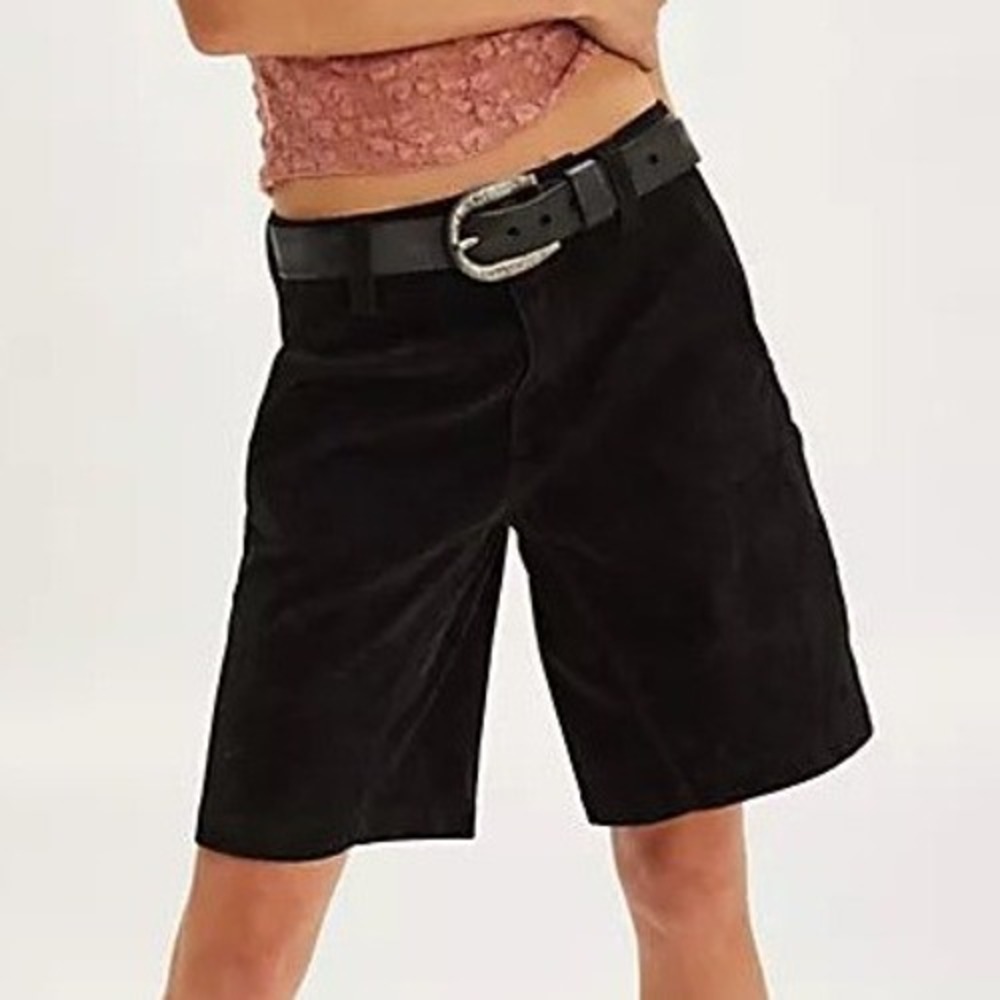 Free People We The Free Dylan Vegan Suede Longline Short Low Rise Baggy Black 31